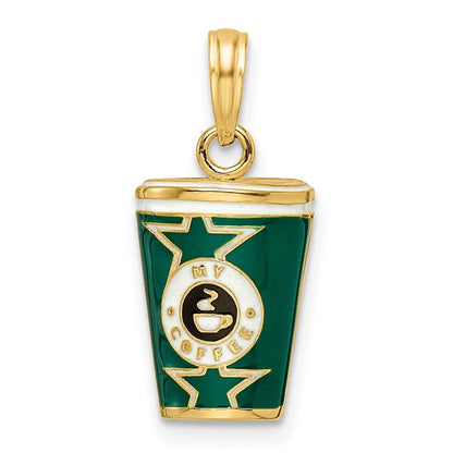 14k Yellow Gold 3-D Enameled Coffee Cup Charm Pendant for Women