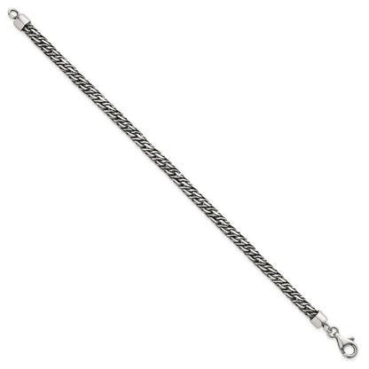 Sterling Silver Rhodium-plated  and Antiqued 4.8mm Fancy Link 8" Bracelet
