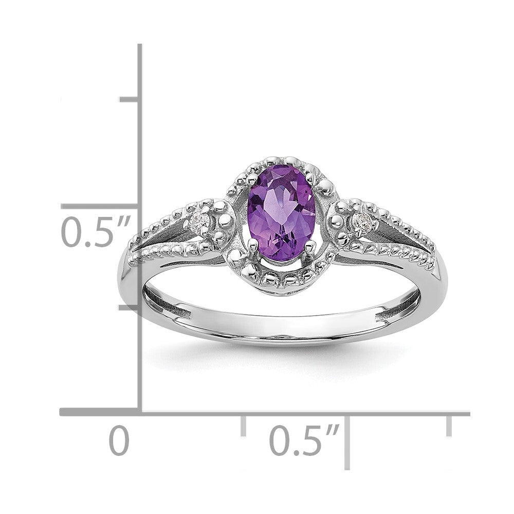 Sterling Silver Rhodium-plated Amethyst & Diamond Ring