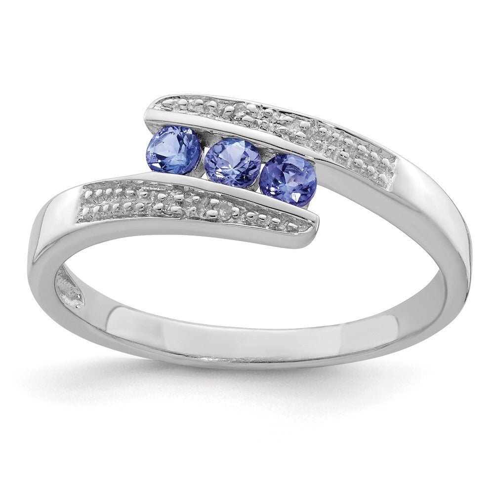 Sterling Silver Rhodium Tanzanite & Diamond Ring Size 6