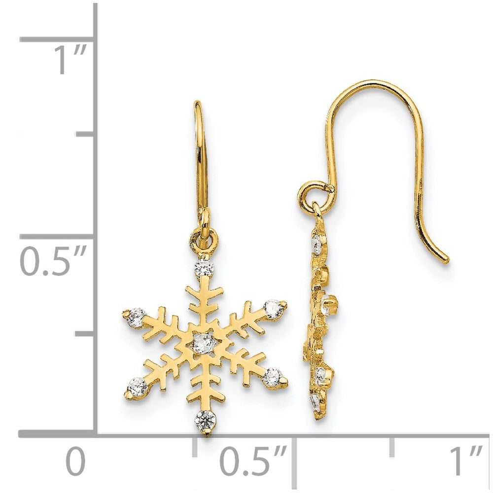 14k Yellow Gold CZ Children's Snowflake Dangle Earrings