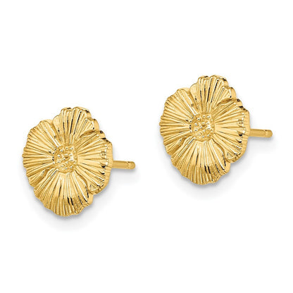 14k Yellow Gold Flower Stud Earrings Gift for Women