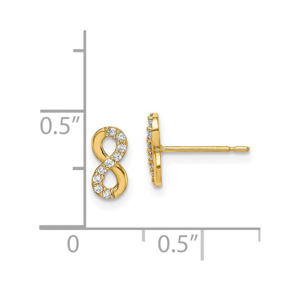 14k Yellow Gold Infinity Symbol Cubic Zirconia Stud Earrings Gift for Women