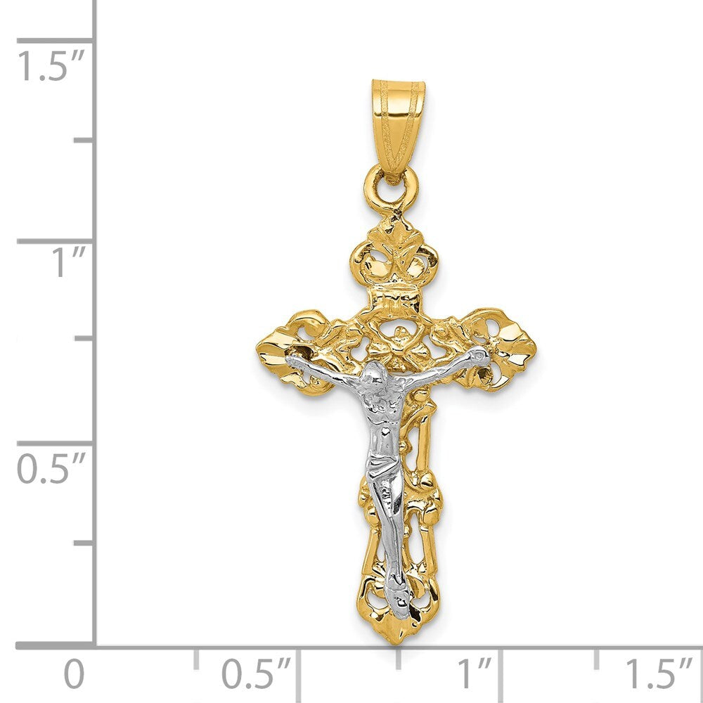 14k Two-tone Gold Fleur De Lis Crucifix Pendant for Women