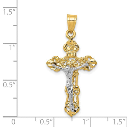 14k Two-tone Gold Fleur De Lis Crucifix Pendant for Women