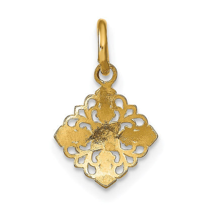 14k Yellow Gold Rhodium Mini Cross Medallion Charm Pendant for Women