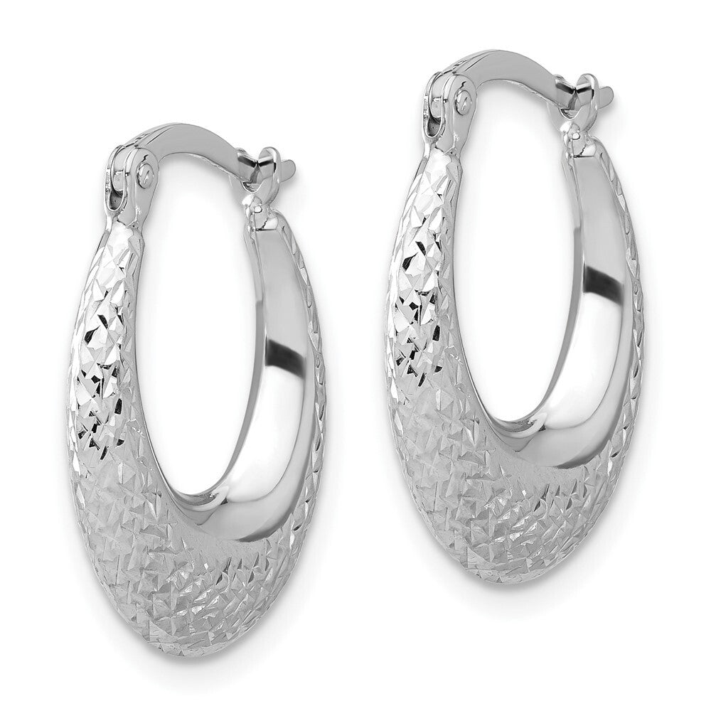14K White Gold Polished and Diamond-cut Hoop Earrings Gift for Women