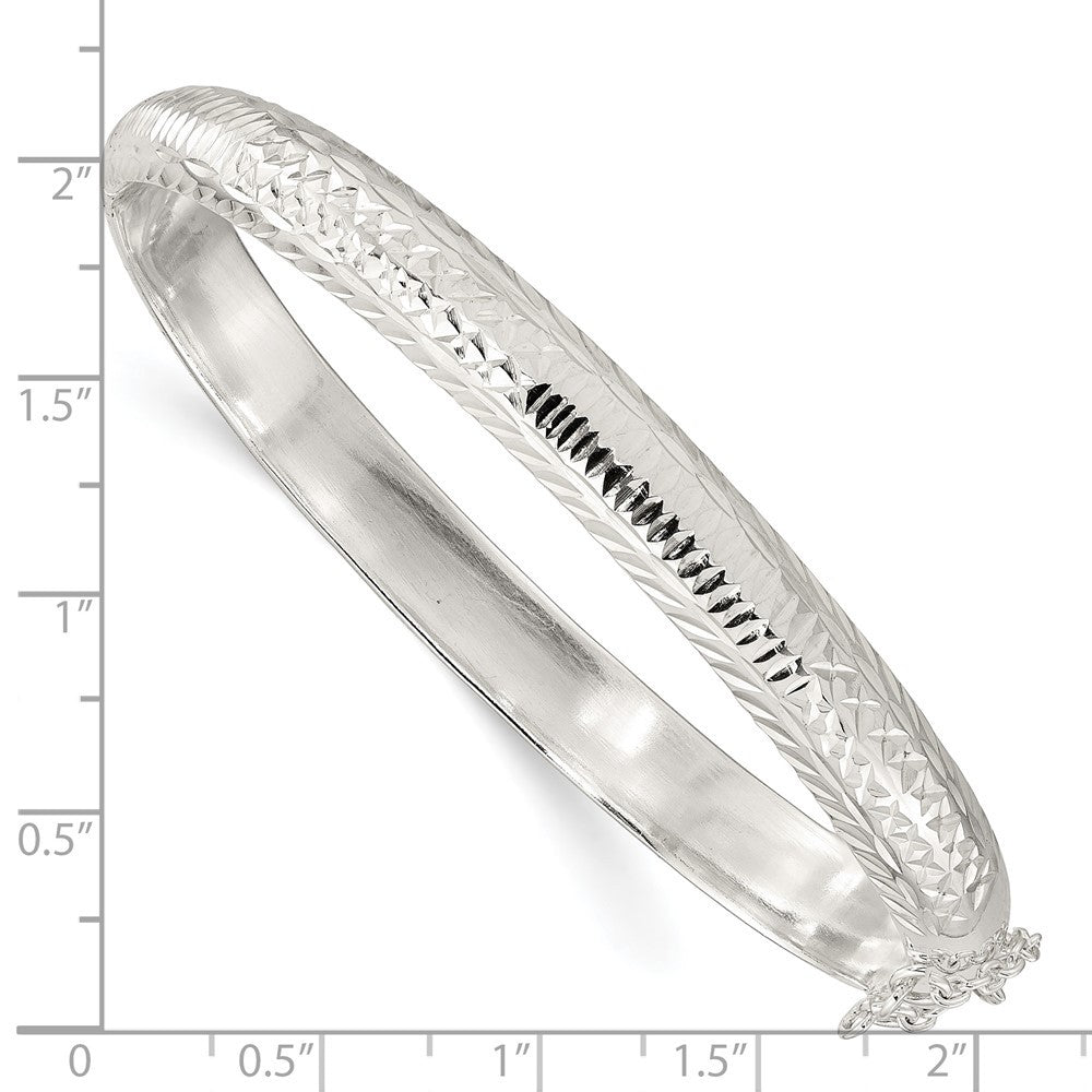 Sterling Silver Polished and Diamond-Cut 7.25mm Hinged Bangle