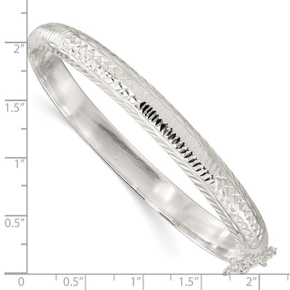 Sterling Silver Polished and Diamond-Cut 7.25mm Hinged Bangle