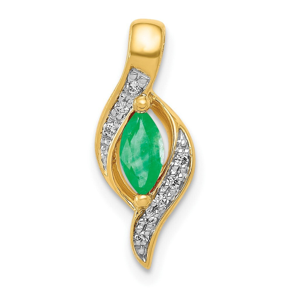 14k Yellow Gold Diamond and Marquise Emerald Pendant for Women