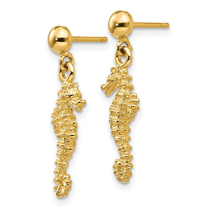 14k Yellow Gold Seahorse Dangle Earrings