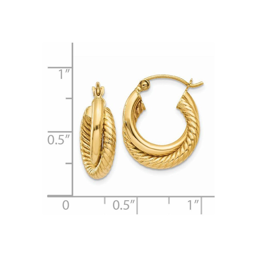 14k Yellow Gold Polished Twisted Double Hoop Earrings Gift for Women