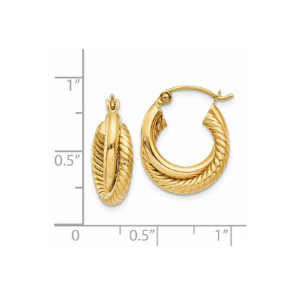 14k Yellow Gold Polished Twisted Double Hoop Earrings Gift for Women