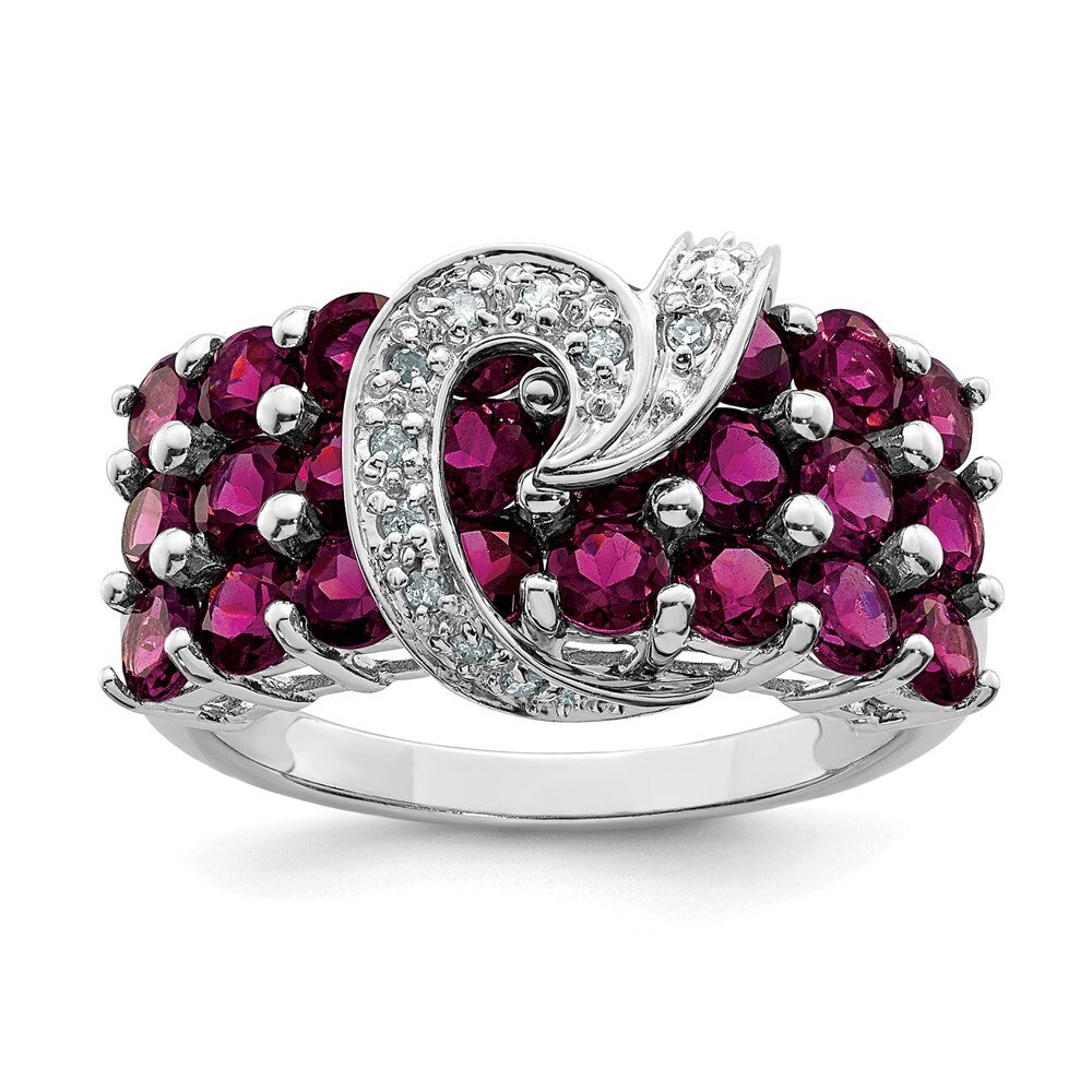 Sterling Silver Rhodium-plated Rhodolite Garnet & Diamond Ring Size 7
