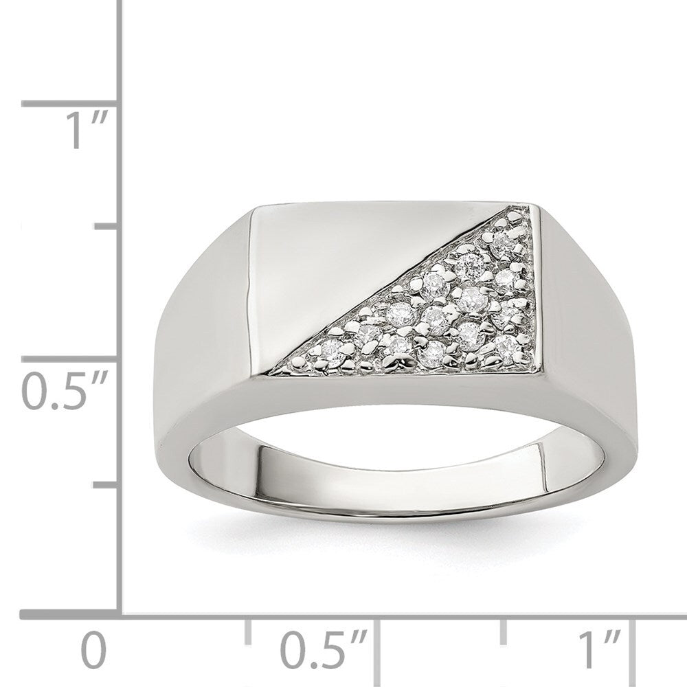 Sterling Silver Rhodium Plated Men's Cubic Zirconia Fashion Ring Size 9