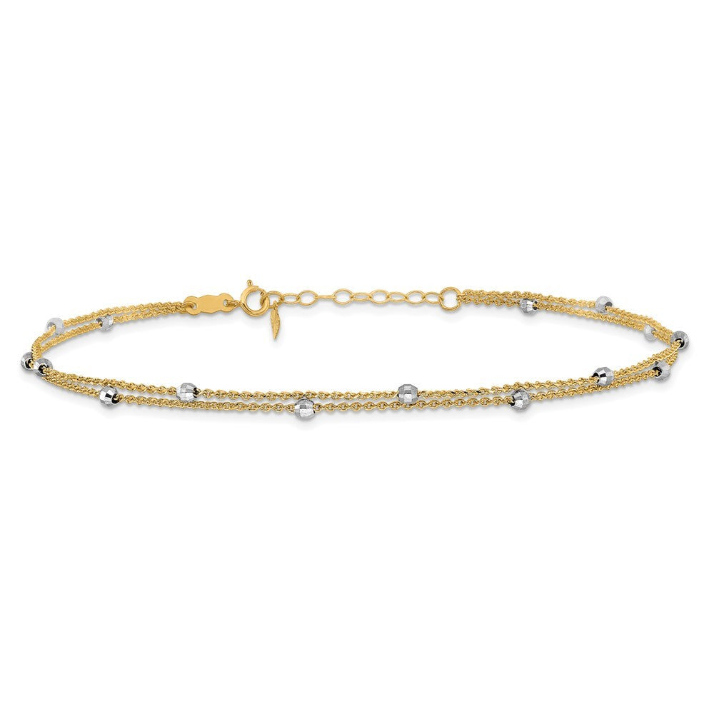 14K Two-tone 2-Strand Chain with Mirror Beads 10" Anklet