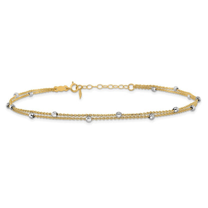 14K Two-tone 2-Strand Chain with Mirror Beads 10" Anklet