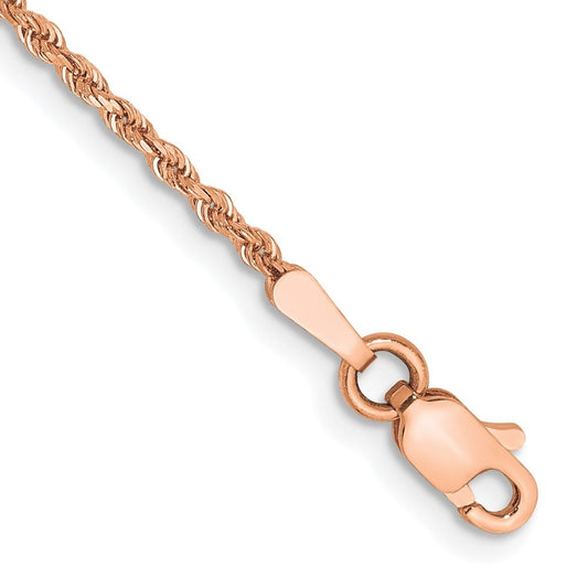 14K Rose Gold 7 inch 1.5mm Diamond-cut Rope Chain Bracelet
