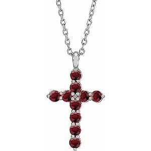 14k White Gold Natural Mozambique Garnet Cross 16-Pendant Necklace 18"