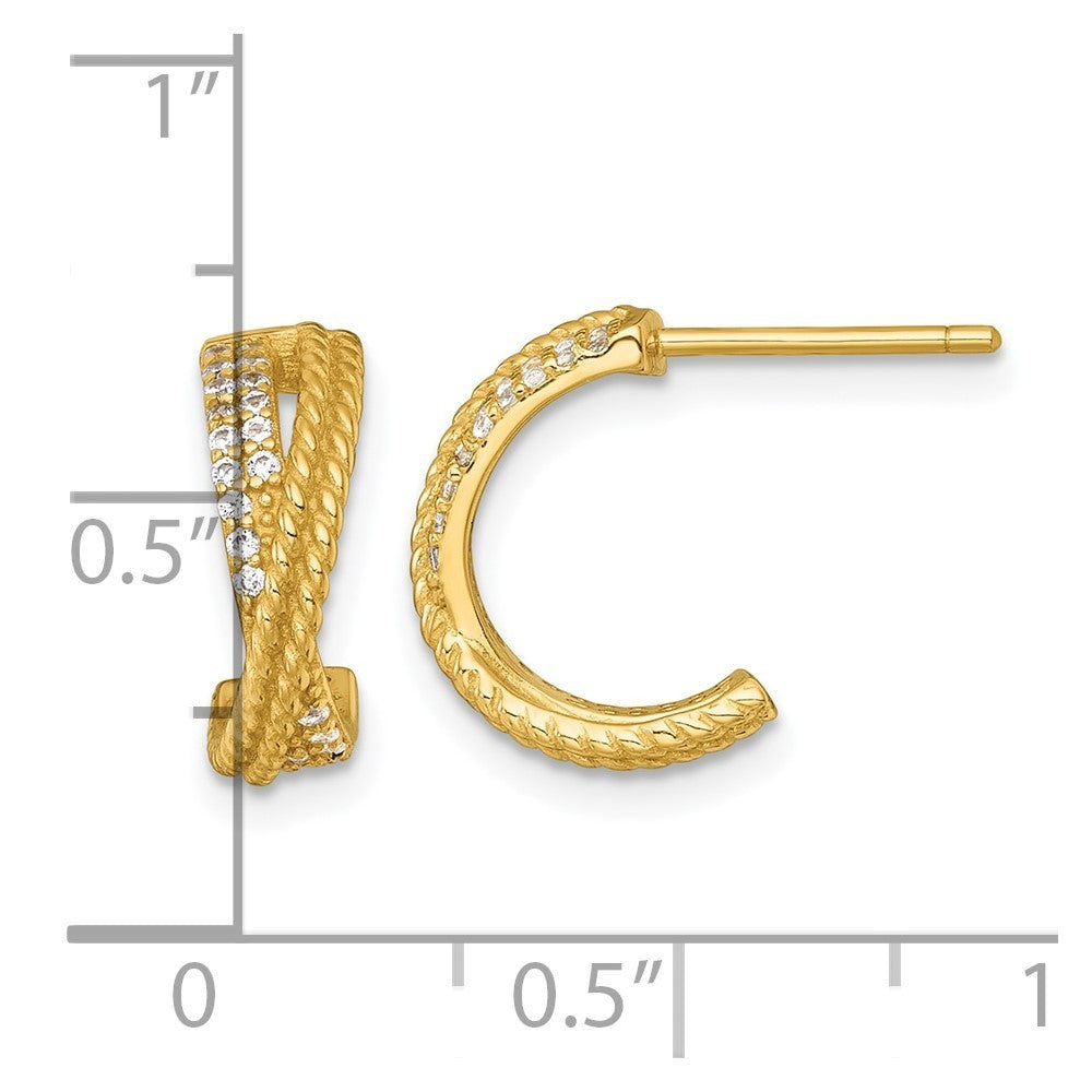 Sterling Silver Gold-Tone Polished and Twisted CZ -X- C-Hoop Earrings