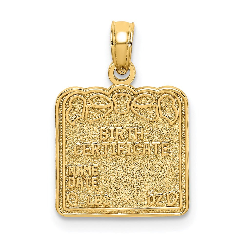 14k Yellow Gold BIRTH CERTIFICATE Charm