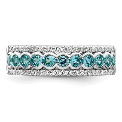 Sterling Silver Rhodium plated Aqua & White CZ Band Size 6