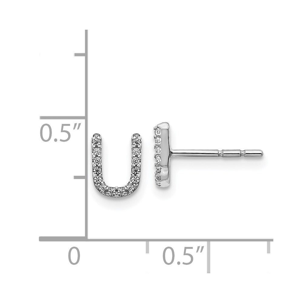 14k White Gold Diamond Initial U Stud Earrings Gift for Women