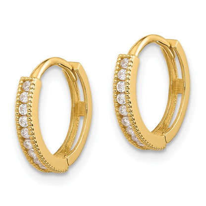 14k Yellow Gold Polished CZ 2mm Hinged Huggie Hoop Earrings