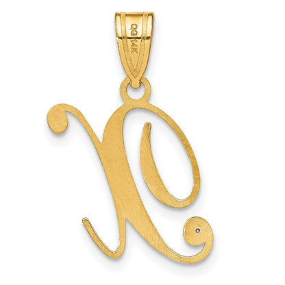 14k Yellow Gold Script Letter X Initial Pendant with Diamond