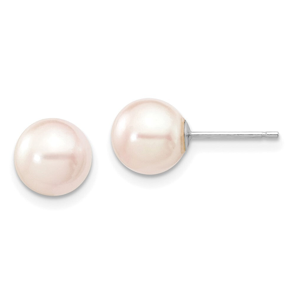 14k White Gold 7-8mm White Round Akoya Saltwater Cultured Pearl Stud Earrings