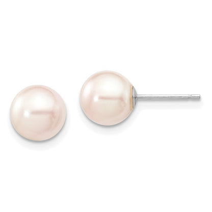 14k White Gold 7-8mm White Round Akoya Saltwater Cultured Pearl Stud Earrings