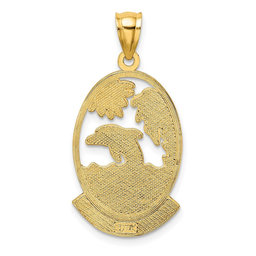 14k Yellow Gold SARASOTA Dolphin Sunset Scene Charm
