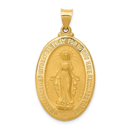14k Yellow Gold Hollow Polished And Satin Miraculous Medal Pendant for Women