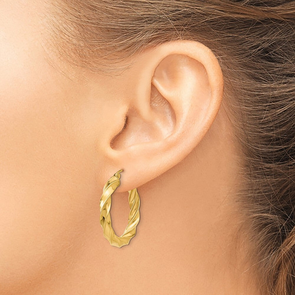 14k Yellow Gold Light Twisted Hoop Earrings