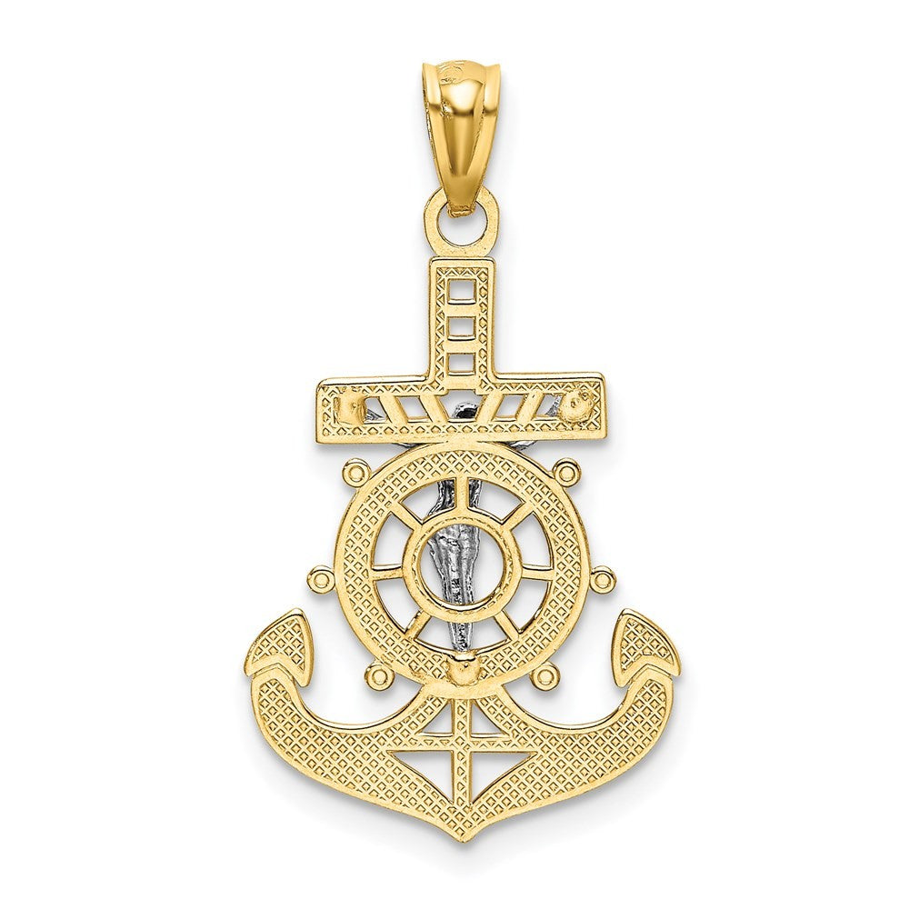 14k Yellow Gold w Rhodium Polished Mariners Crucifix Pendant