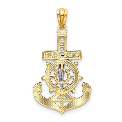 14k Yellow Gold w Rhodium Polished Mariners Crucifix Pendant