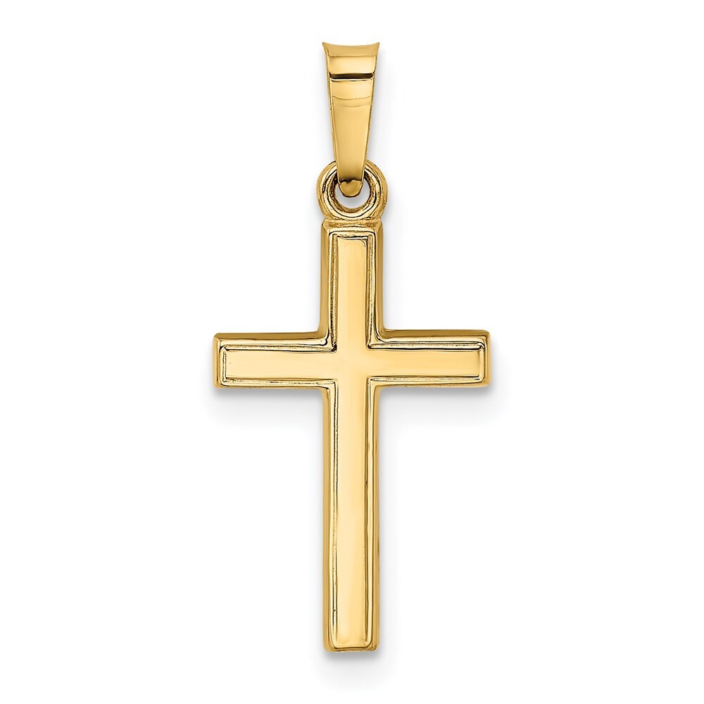 14k Yellow Gold Small Hollow Cross Charm Pendant for Women