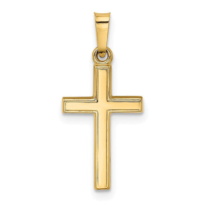 14k Yellow Gold Small Hollow Cross Charm Pendant for Women