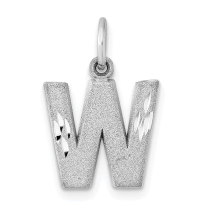 14k White Gold Satin Diamond-cut Letter W Initial Charm Pendant for Women