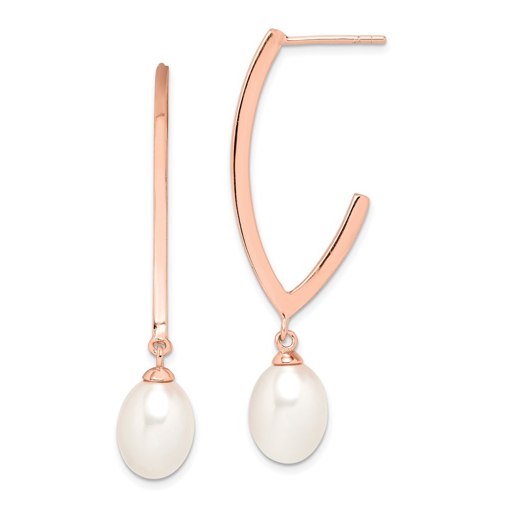 Sterling Silver Rose-tone 8-9mm Rice Freshwater Cultured Pearl Dangle Earrings