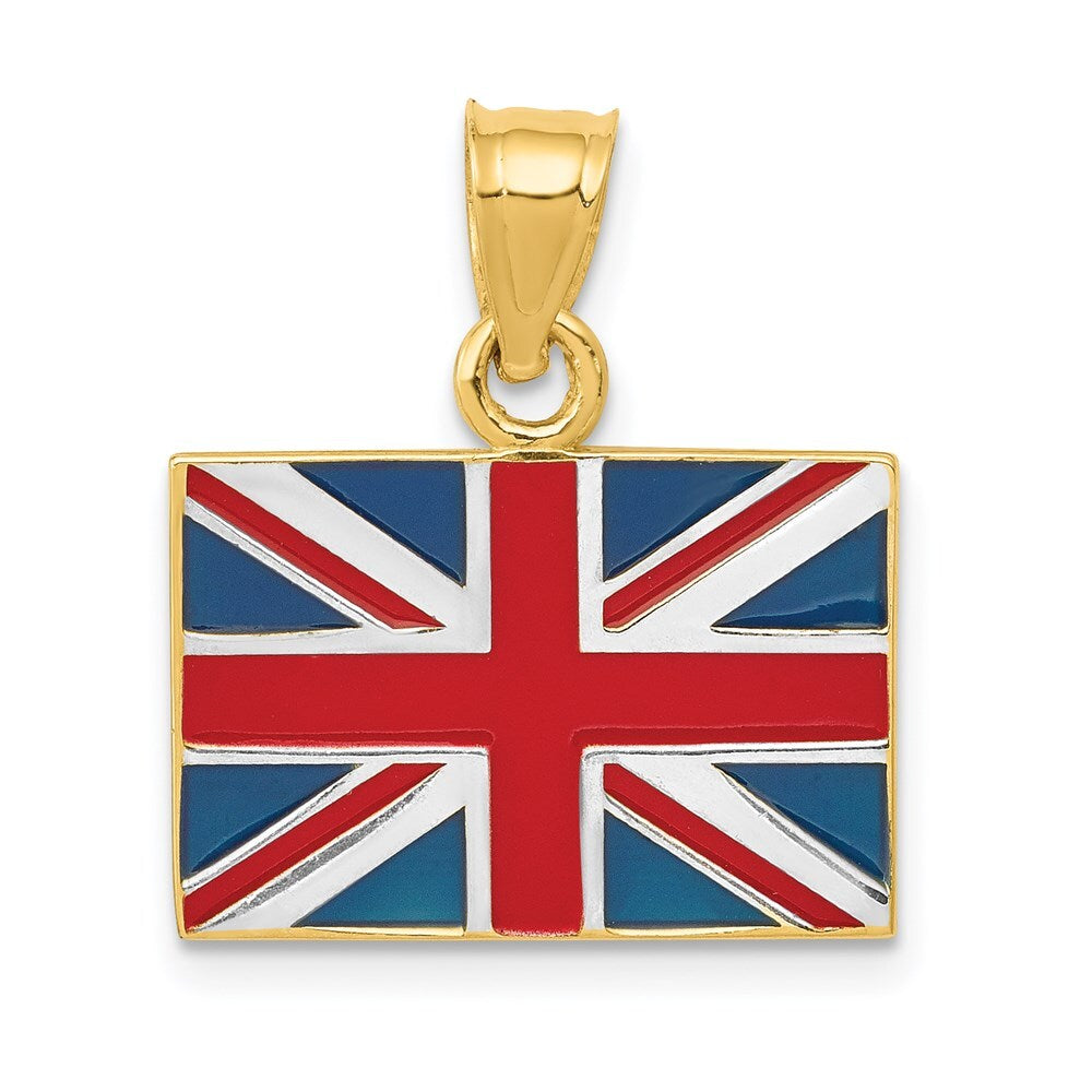 14k Yellow Gold Rhodium Solid Enameled United Kingdom Flag Pendant for Women