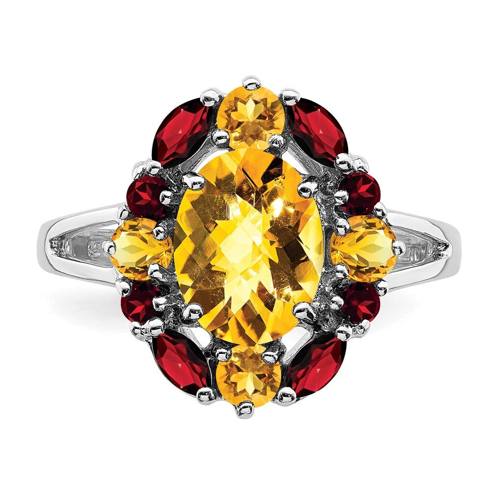 Sterling Silver Rhodium Citrine & Garnet Ring Size 6
