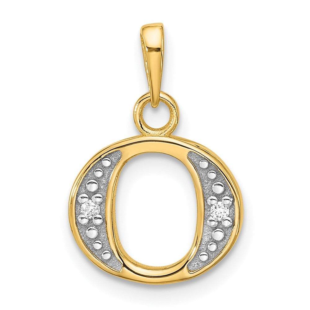 14k Yellow Gold with Rhodium Diamond Letter O Initial Pendant