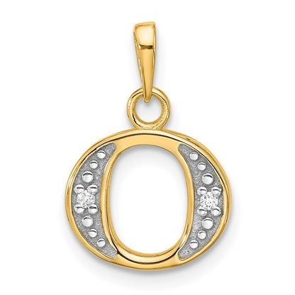 14k Yellow Gold with Rhodium Diamond Letter O Initial Pendant