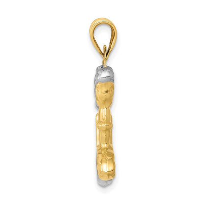 14k Yellow Gold with White Rhodium 3-D Mermaid Pendant