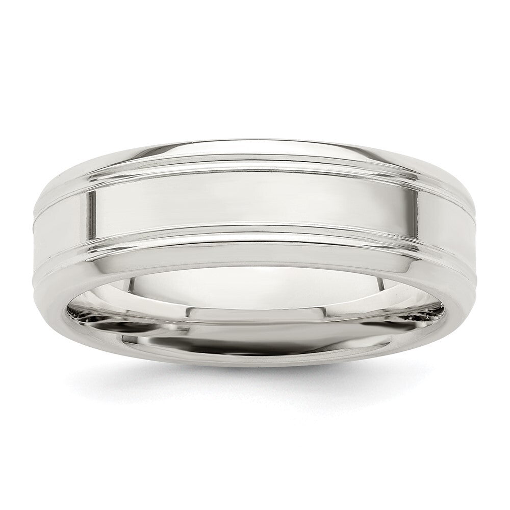 Sterling Silver 6mm Polished Flat Grooved Beveled Edge Fancy Band Size 9