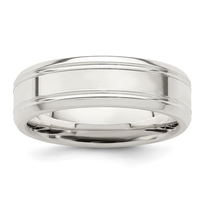 Sterling Silver 6mm Polished Flat Grooved Beveled Edge Fancy Band Size 9