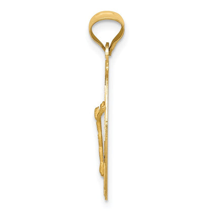 14k Yellow Gold Polished Diamond-cut Corpus Oval Pendant