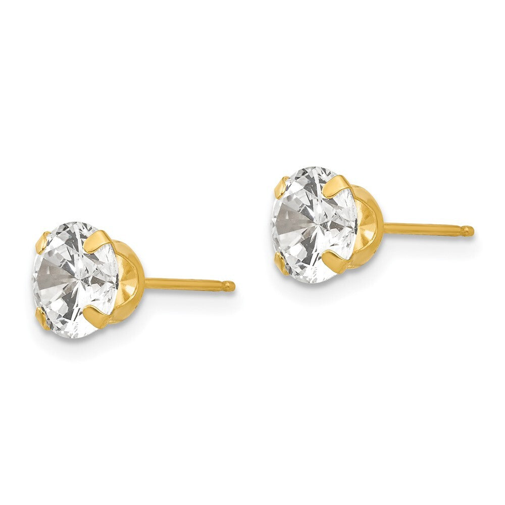 14k Yellow Gold 6.5mm Cubic Zirconia Stud Earrings Gift for Women