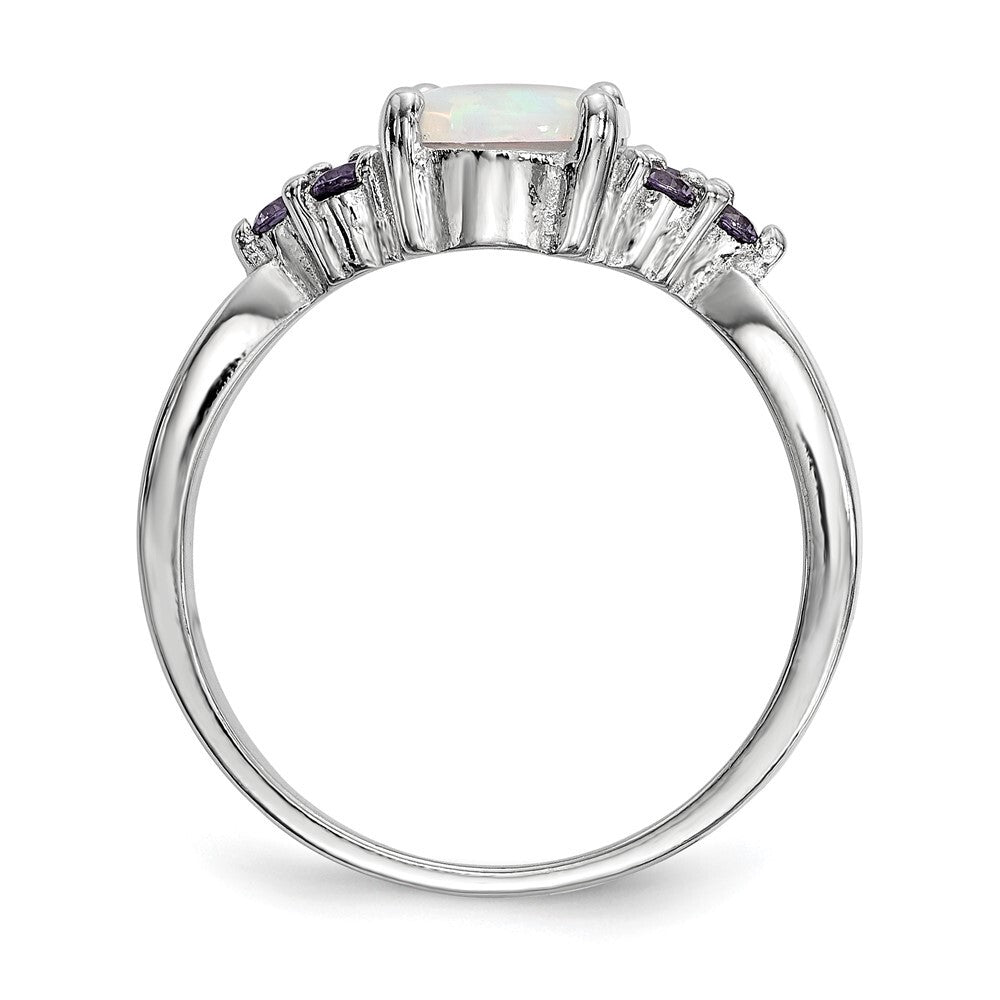Sterling Silver Oval Created Opal w/Purple Cubic Zirconia Ring SZ 6